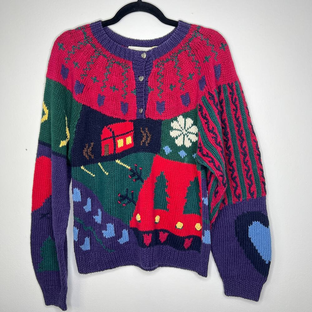 Vintage The Eagle Eye Cottagecore Shetland Cardigan Sweater Patchwork Medium